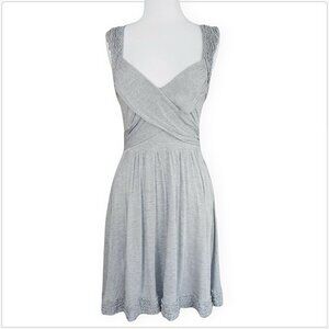 Bebe Heather Gray Stretch Knit Open Back Raw Edge Ruffle Detail Dress Lined M